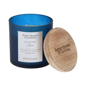 Better Homes & Gardens 12oz Blue Fern & Citrus Scented 2 Wick Jar Candle Glass